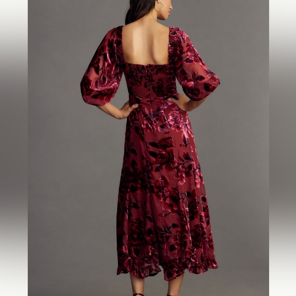 Hutch Printed Twist Front Puff Sleeve Velvet Dress - Picture 3 of 4